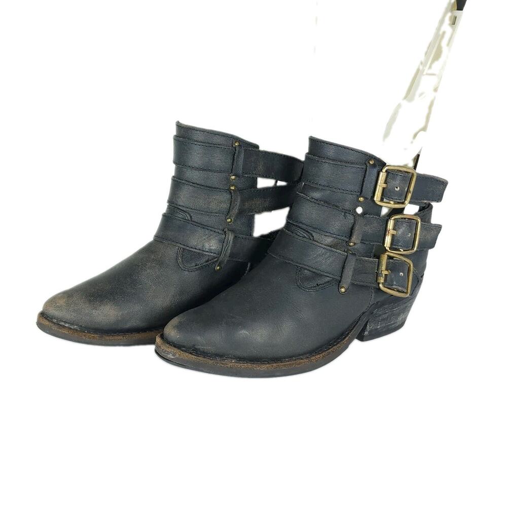 Jeffrey Campbell X Free People Women's US8 Gray Leather 3 Buckle Ankle Boots